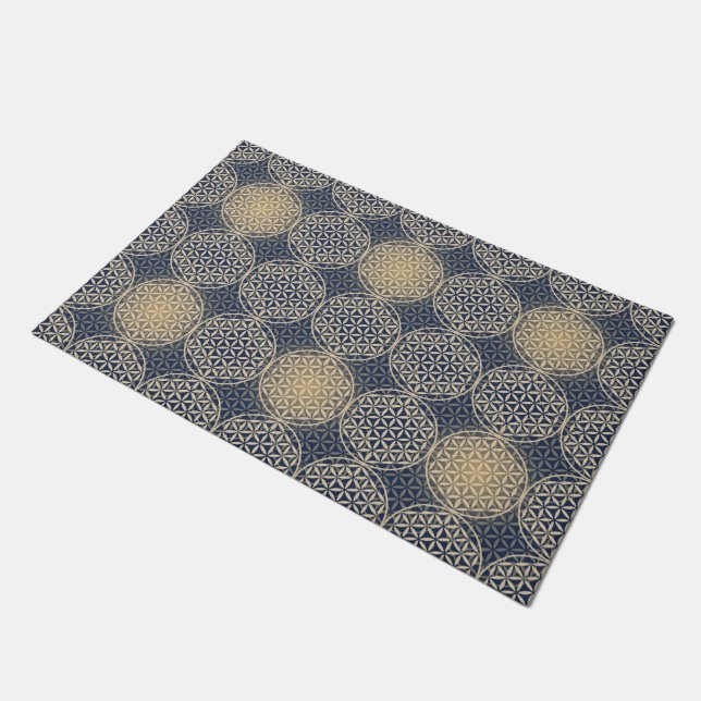 Flower of Life - stamp pattern - blue sand Doormat (Angled)