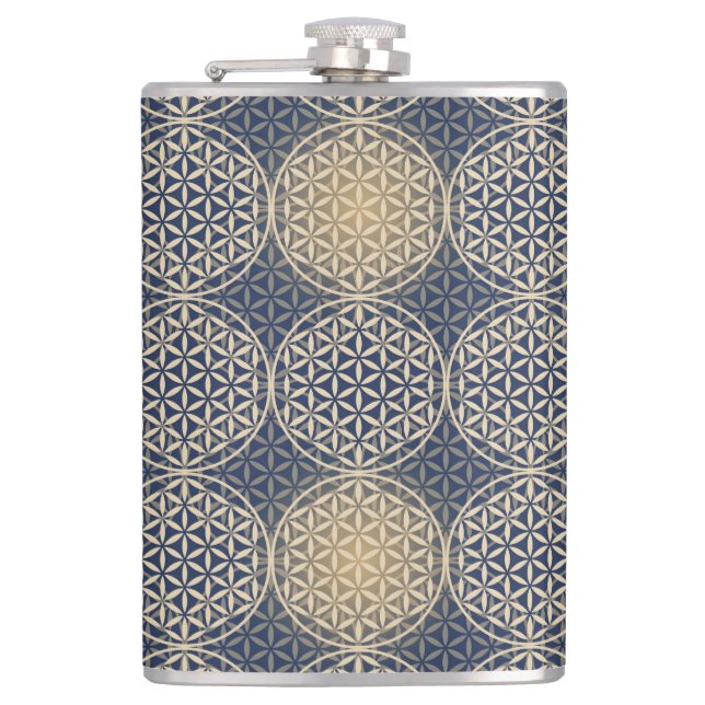 Flower of Life - stamp pattern - blue sand Hip Flask (Front)