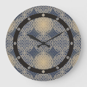 Flower of Life - stamp pattern - blue sand Large Clock