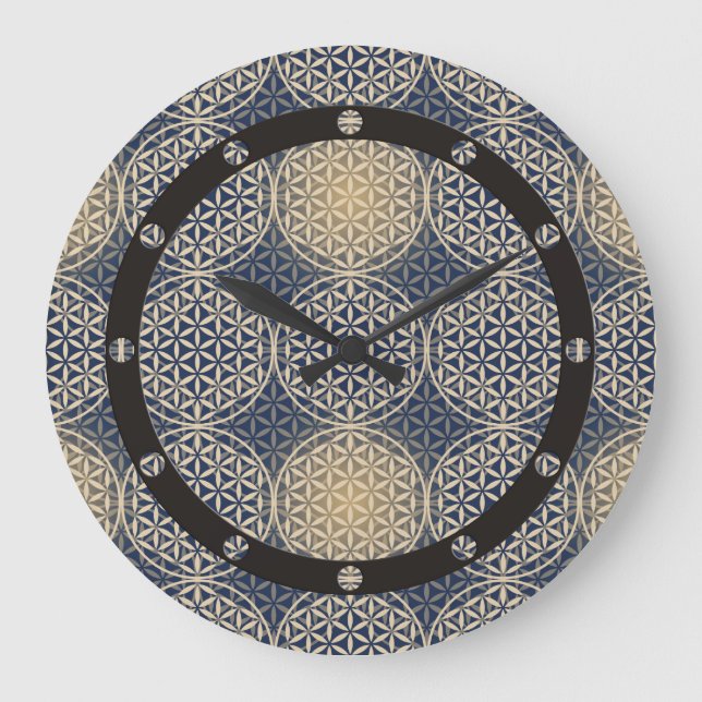 Flower of Life - stamp pattern - blue sand Large Clock (Front)