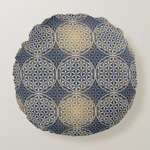 Flower of Life - stamp pattern - blue sand Round Cushion