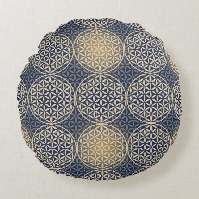Flower of Life - stamp pattern - blue sand Round Cushion (Front)