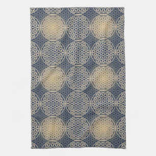 Flower of Life - stamp pattern - blue sand Tea Towel