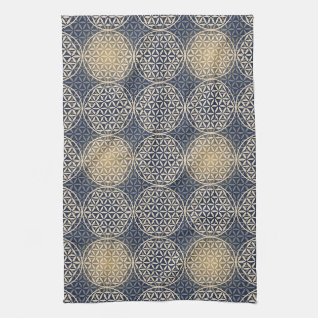 Flower of Life - stamp pattern - blue sand Tea Towel (Vertical)