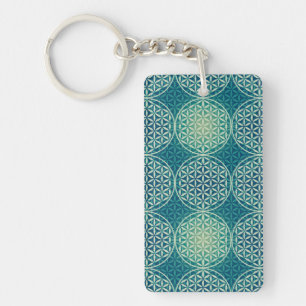 Flower of Life - stamp pattern - cyan blue Key Ring
