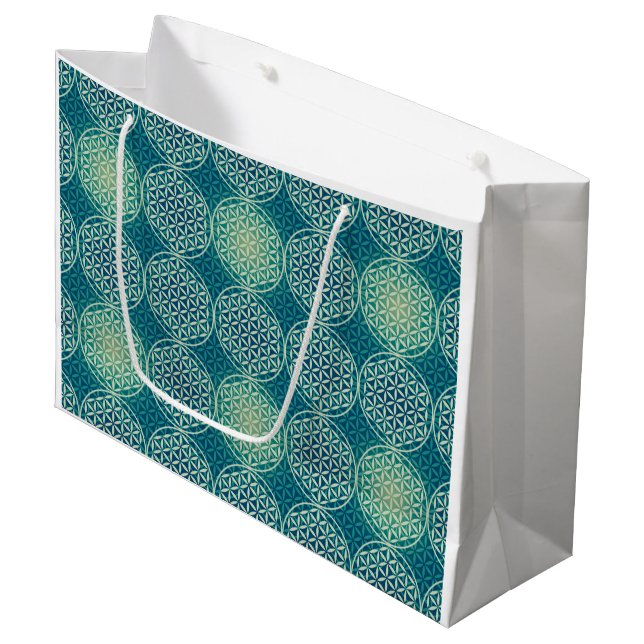 Flower of Life - stamp pattern - cyan blue Large Gift Bag (Front Angled)