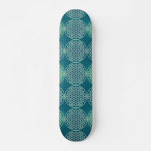 Flower of Life - stamp pattern - cyan blue Skateboard (Front)