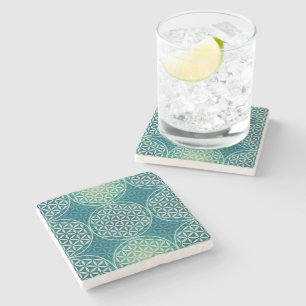Flower of Life - stamp pattern - cyan blue Stone Coaster