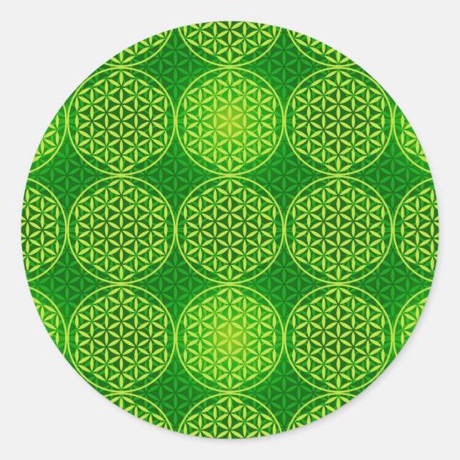 Flower of Life - stamp pattern - green Classic Round Sticker (Front)