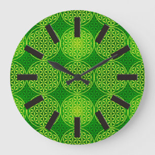 Flower of Life - stamp pattern - green Large Clock
