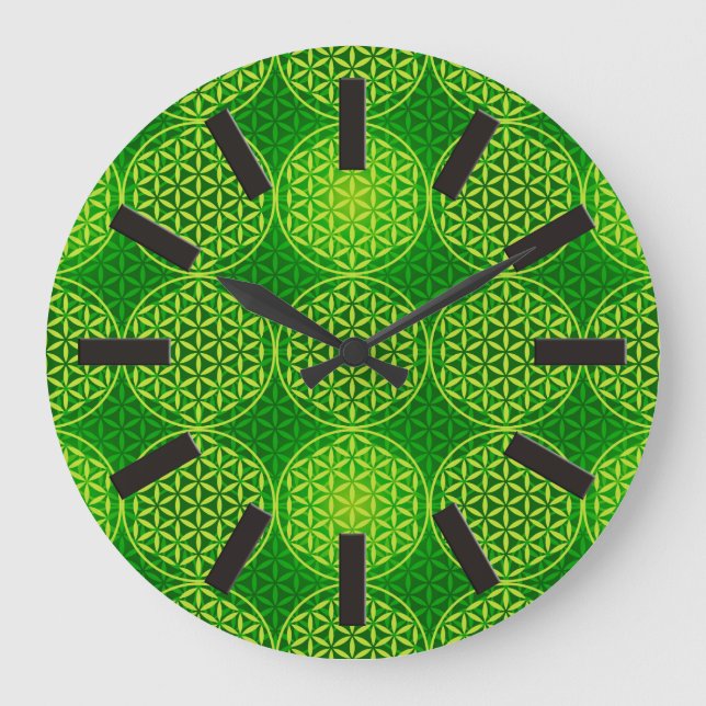 Flower of Life - stamp pattern - green Large Clock (Front)