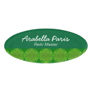 Flower of Life - stamp pattern - green Name Tag