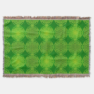 Flower of Life - stamp pattern - green Throw Blanket