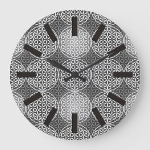 Flower of Life - stamp pattern - grey Large Clock
