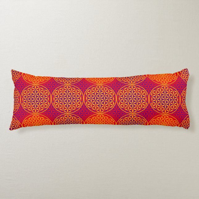 Flower of Life - stamp pattern - orange pink Body Cushion (Front)