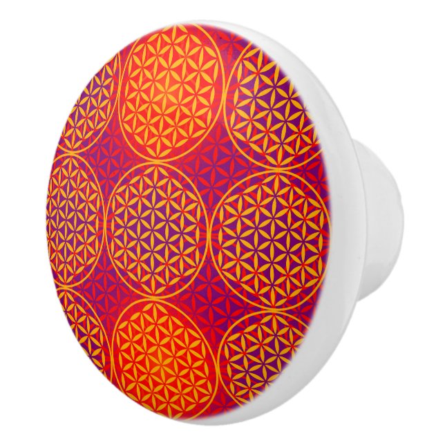 Flower of Life - stamp pattern - orange pink Ceramic Knob (Right)