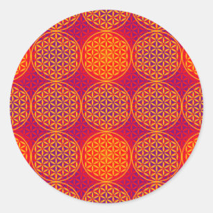 Flower of Life - stamp pattern - orange pink Classic Round Sticker