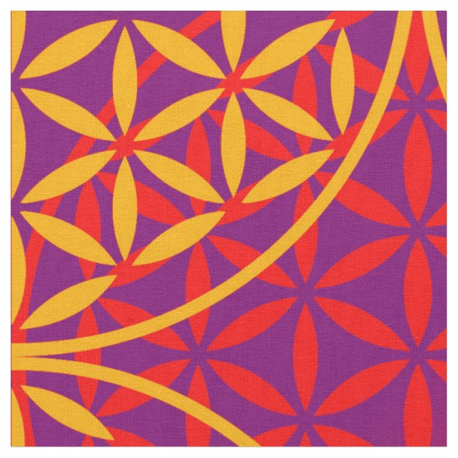 Flower of Life - stamp pattern - orange pink Fabric (Close Up)