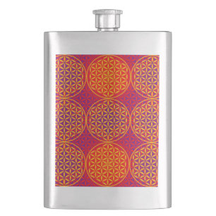 Flower of Life - stamp pattern - orange pink Hip Flask