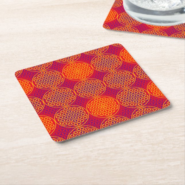 Flower of Life - stamp pattern - orange pink Square Paper Coaster (Angled)