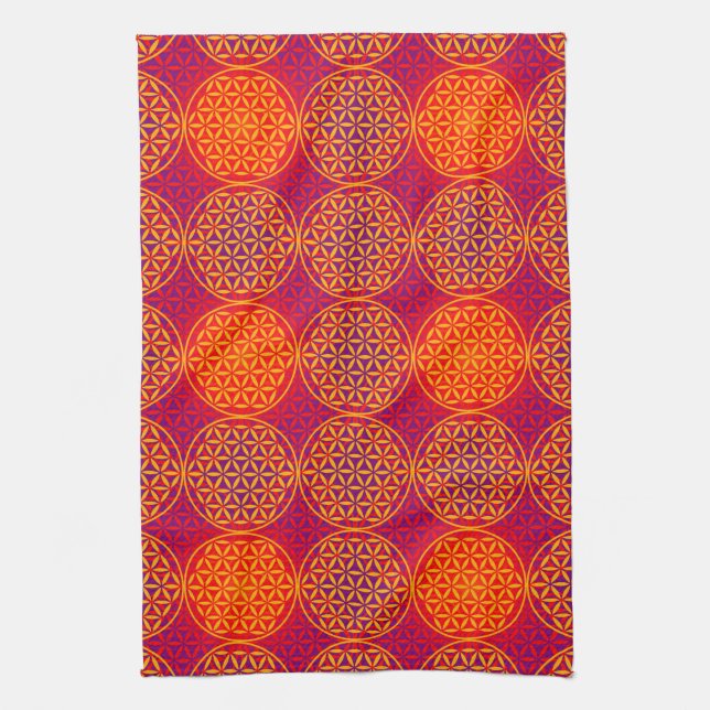 Flower of Life - stamp pattern - orange pink Tea Towel (Vertical)