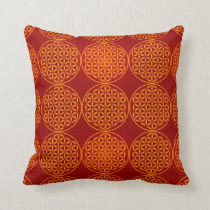 Flower of Life - stamp pattern - orange red Cushion