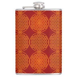 Flower of Life - stamp pattern - orange red Hip Flask