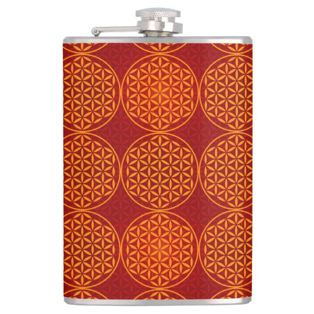 Flower of Life - stamp pattern - orange red Hip Flask (Front)
