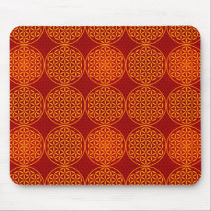 Flower of Life - stamp pattern - orange red Mouse Mat