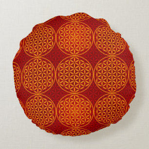 Flower of Life - stamp pattern - orange red Round Cushion