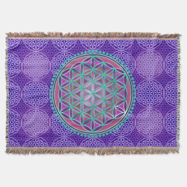 Flower of Life - stamp pattern - purple Throw Blanket (Front)