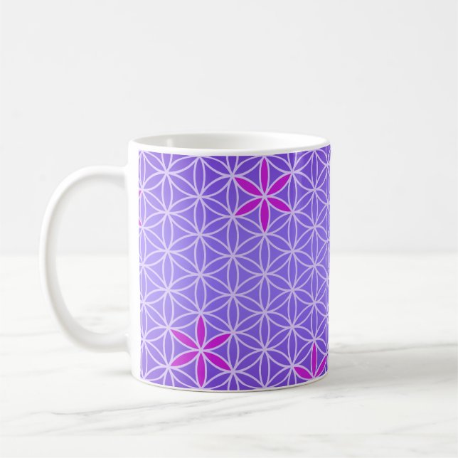 Flower Of Life - stamp seamless pattern - violet Coffee Mug (Left)
