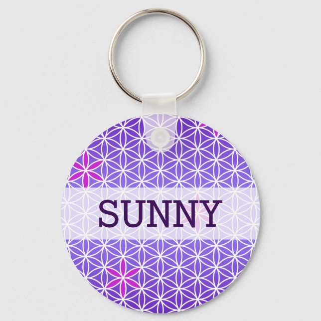 Flower Of Life - stamp seamless pattern - violet Key Ring (Front)