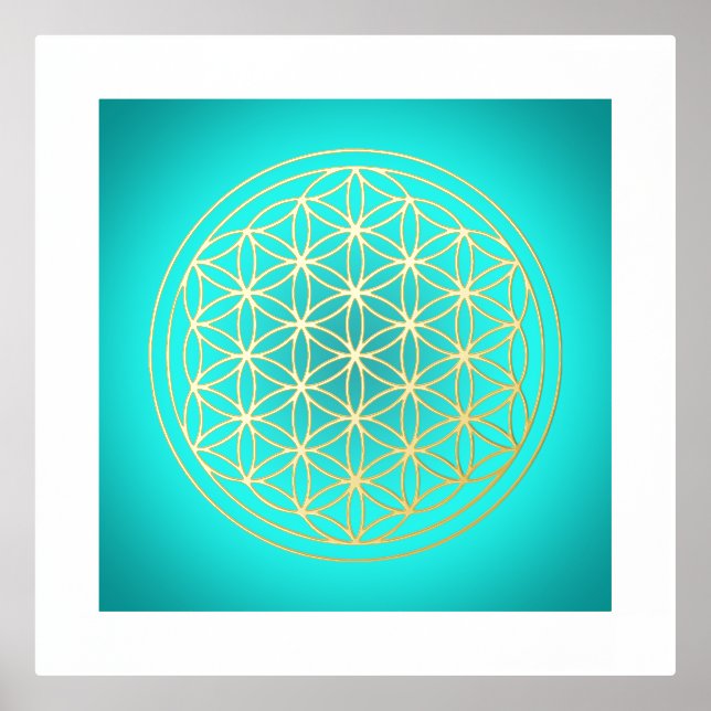 Flower of Life Teal Mandala Symbol Gold Foil Prints (Front)