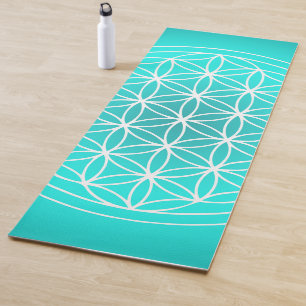 Flower of Life Teal Mandala Symbol Yoga Mat