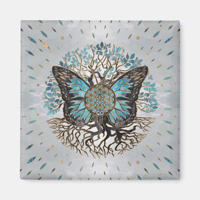 Flower of Life - Tree of life - Butterfly Magnet (Front)