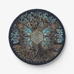 Flower of Life - Tree of life - Butterfly Paper Plate