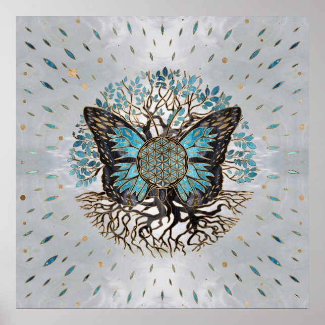 Flower of Life - Tree of life - Butterfly Poster (Front)