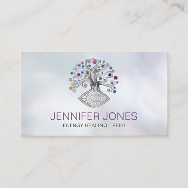 Flower of life - tree of life - colourful leaves business card (Front)