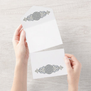 Flower Of Life - Vintage Ornaments blue gold All In One Invitation