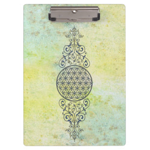Flower Of Life - Vintage Ornaments blue gold Clipboard