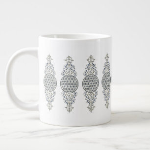 Flower Of Life - Vintage Ornaments blue gold Large Coffee Mug