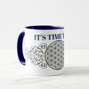 Flower Of Life - Vintage Ornaments blue gold Mug