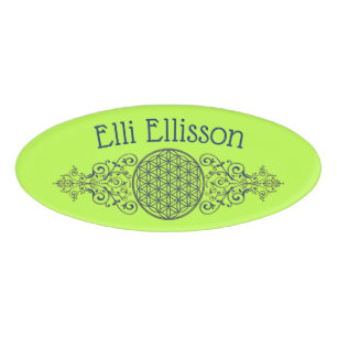 Flower Of Life - Vintage Ornaments blue gold Name Tag