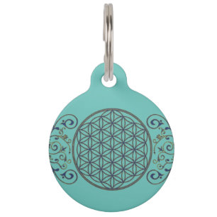 Flower Of Life - Vintage Ornaments blue gold Pet Tag