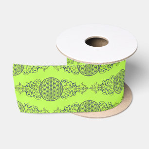 Flower Of Life - Vintage Ornaments blue gold Satin Ribbon