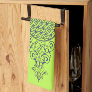 Flower Of Life - Vintage Ornaments blue gold Tea Towel