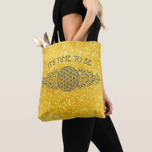 Flower Of Life - Vintage Ornaments blue gold Tote Bag