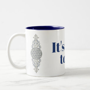Flower Of Life - Vintage Ornaments blue gold Two-Tone Coffee Mug
