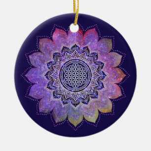 Flower Of Life - Vintage Style Galaxy Space 1 Ceramic Tree Decoration
